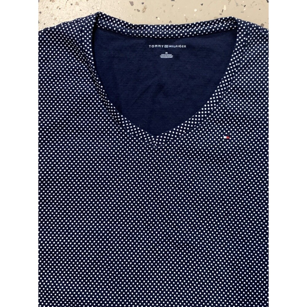 TOMMY HILFIGER Women Medium - Black/White Polka Dot - V Neck SHIRT Cotton Top
